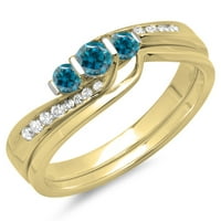 Dazzlingrock kolekcija 0. Carat 14k okrugli plavi i bijeli dijamant vrtlog kamenog prstena CT, žuto