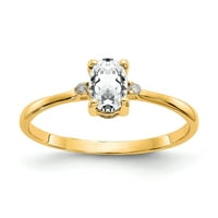 14K žuti zlatni prsten sa kamenjem april Topaz ovalni bijeli dijamant, veličine 8