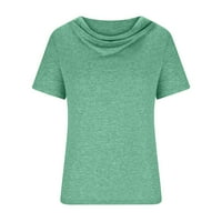 Ženski draped kaulov vrata ruširani vrhovi kratkih rukava, puna boja bluza u boji Ljetne casualske majice zelena m