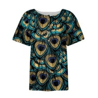 Ženski modni vrhovi cvjetni kratki rukav V-izrez sa džepnim bluzom Blue XL