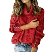 Ženski pukotina duge casual dugih rukava kabela za pletenje džemper od pulover vrhovi sa tipkama S-XXL
