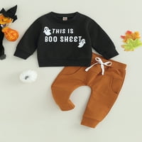 Suantret Toddler Baby Boys Halloween Outfits Pismo Ghost Ispis Duge duks dugih rukava TrackSuits Crna 6-mjeseci