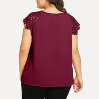Modna ženska plus veličina SOLID O-izrez cvjetni čipkasti majica na ramenu