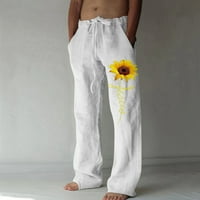 Odeerbi muške ležerne dukseve široke hlače za noge tiskane čipke Duksete pune dužine hlače bijele boje