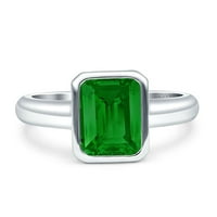 Bezel set x prsten simulirani zeleni smaragd CZ srebro