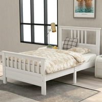 Twin drvna platforma krevet s uzglavljem i nožnim pločama, komad od punog drveta za spavaću sobu za