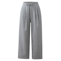 Yubnlvae pantalone za žene, povremene čvrste labave elastične pantalone hlače ravno hlače sive