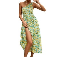 Baycosin haljine za žene s ljetna cvjetna haljina jedna ramena haljina bez rukava ruffled Flowy haljina