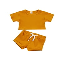 TODDLER Baby Ljeto Čvrsta odjeća s kratkim rukavima s rebraste majice + kratke ležerne odjeće