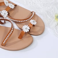 Fabiurt sandale za žene Žene Ljeto ravne sandale za cvijeće casual boemski stil klizanje na plažnim cipelama, smeđe boje