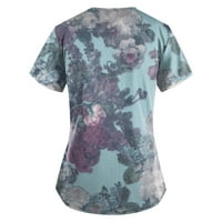 Ženske bluze Ženska bluza s kratkim rukavima cvjetna V-izrez Tee ljetni vrhovi zeleni 2xl
