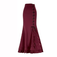 Ženske Gothic Maxi suknje visoki struk navlakač rujanja od slatke opremljene čvrste festivalske suknje