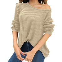 Rovga ženski džemperi Žena modni dugi rukav s ramenim pletenim džemper šupljim bagerom