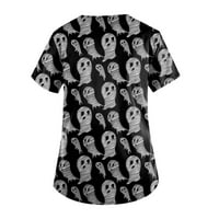 Ženska Halloween Tiskar s kratkim rukavima V-izrez na V-izrezu Radna džepna bluza