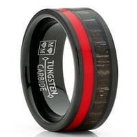 Muškarci crne vungsten vjenčani prsten tamno zebra drvo sa crvenom linijom Unise Comfort Fit 10