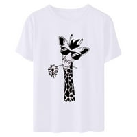 Yuwull Womens Grafičke majice, žene Ljetne vrhove Girafe Print Print kratkih rukava Crta majica Plus