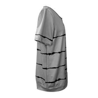 Plus veličine vrhova za žene s kratkim rukavima okrugli izrez prugasti chemise sivi xl