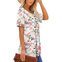 Jjayotai Womens T-majice Plus Veličina zazor ženske ljetne tunike Okrugli vrat Cvjetne tiskane majice