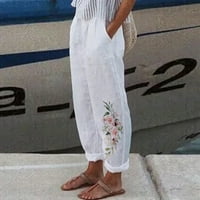 Sa džepovima pantalone Pamuk ravno casual dugačke tiskene žene hlače visoke labave struke ženske ležerne