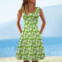 Maxi haljina za ženske haljine za sunčanje Crta bez rukava Cvjetni zeleni m