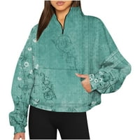 Pola zatvarača V vune pulover Dukseri za žene etnički cvjetni uzorak tiskani grafički vježba s dugim