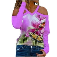 Ženska lagana leptira za majice hladno rame Dugi rukav labav seksi V izrez pulover cvjetne tunike Ležerne