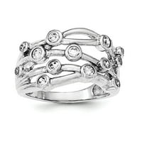Sterling srebrni polirani kubični cirkonijski križni prsten veličine-7