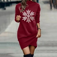 Haljine za žene jesen i zimski božićni snježni pahuljica ispisa s dugim rukavima Visoka tanka odjeća