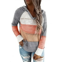 Puntoco Plus Veličina Vrhunska klirensa, Ženska patchwork V-izrez duge rukave s kapuljačom džemper za