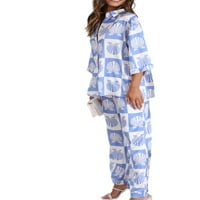 Ženska pidžama postavila je seashell tipku za spavanje za spavanje s rukavima niz rukave s rukavima