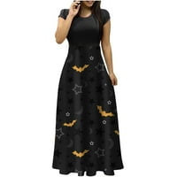 Ženska gotička vintage plaćena haljina za ispis sa okruglim vratom kratkih rukava s kratkim rukavima Norvelty Tbkomh
