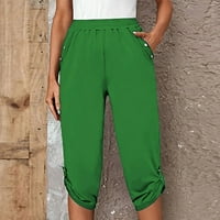Fartey Weide široke noge Capri hlače elastična struka nacrtaju utrošavaju se udobne pantalone sa džepovima