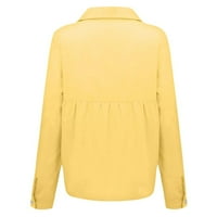 Lroplie ženska majica okrugli izrez dugih rukava za vježbanje za žene modne labave posteljine čvrste lapelje žuto l