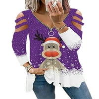 Dame Baggy Božićni pulover Žene Longullet TEE hladnog ramena patentni zatvarač sa zatvaračem majica ljubičasta l