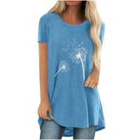 ZODGGGU PLANED MIDI TUNIC T-majice za žene Ljetni modni okrugli majice Comfy labave casual osnovne teeserije Trendy Short rukav ženski vrhovi maslačka grafička bluza Plava 4