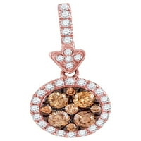 Jewels 14kt Rose Gold Womens okrugli smeđi dijamantni krug okvira klastera privjesak CTTW