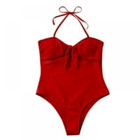 Ženski jedno kupaće kostim sa remen i šupljim strukom cvjetnim crvenim