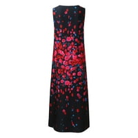 Miayilima Mini haljine za žene Ljetni casual bez rukava cvjetni print V-izrez Maxi Labava haljina Boho