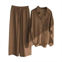 USMixi odijelo ženske dvije odjeće jesen plus veličine Vintage pamučni posteljina lounge casual puni