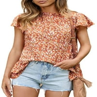 Ženski povremeni cvjetni print mock vrhovi vrata slatki rufffle kratki rukav bluze ljetne labave košulje