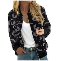 Apepal jakne za žene Dugih rukava Lagana zip useljena FHalloween Print Outerwear Casual Quilted Jackets