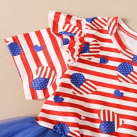 Inevenn 4. jula odijelo odijelo dječje djevojke s kratkim rukavima Striped tutu haljina s setom za glavu