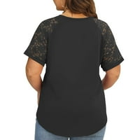 Cherella Women Plus veličina Majica Solid Boja čipka V-izrez Labavi kratki rukav bluza s kratkim rukavima,