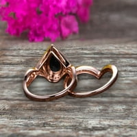 2. Carat 8x kruška oblik Black Diamond Moissanitni prsten na 10k Rose Gold Halo Bridal prsten Obećaj