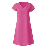Homchy Womens haljine Labavi čvrsti kratki rukav V izrez A-line haljine ružičaste m
