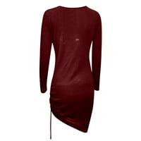 Ženska V izrez dugih rukava tanka tanka haljina jesen zima čvrsta boja topli džemper Mini haljine, crvene,