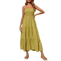 LisingTool sundress žene ljetna haljina casual boho rukava bez rukava nagnuta slojevene duge haljine