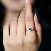 Priroda Inspirirani zaručni prsten za žene, plavi safir i moissan prsten, 14k bijelo zlato, SAD 6,50