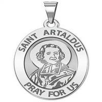 Saint Artaldus religijska ovalna medalja veličine dime, čvrstog 14k bijelog zlata