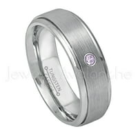 Personalizirani volfran vjenčani traki - 0,07ct pasijans ametist prsten za prsten četkani državni prsten